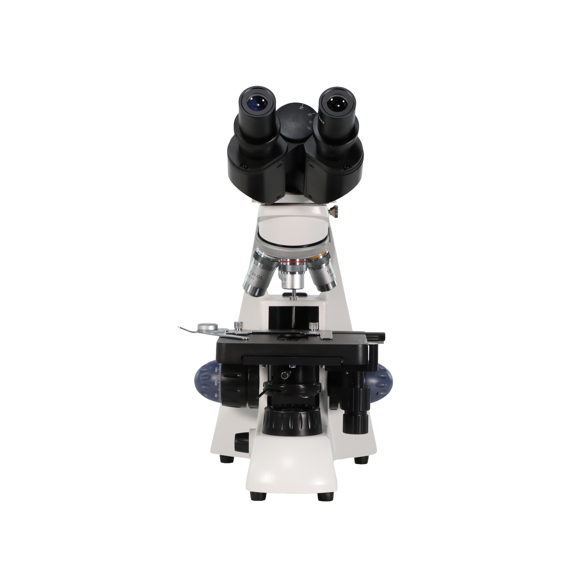 NanoQuest Student Microscope with binocular eyepieces, mechanical stage, and multiple objective lenses, shown at an angled front view.